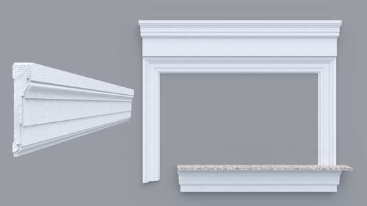 Profil decorativ din polistiren pentru geamuri si usi TRIMINNO-A0015, folosit ca si ancadrament,solbanc sau cornisa de dimensiuni 40x128x2000