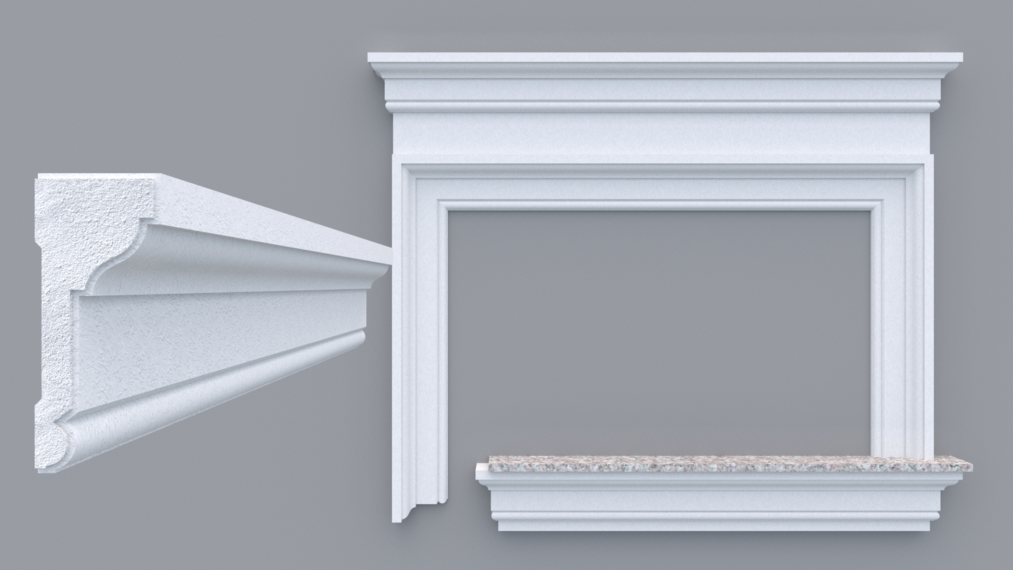 Profil decorativ din polistiren pentru geamuri si usi TRIMINNO-A0016, folosit ca si ancadrament,solbanc sau cornisa de dimensiuni 60x147x2000