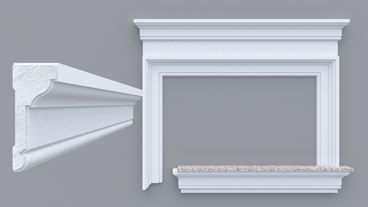 Profil decorativ din polistiren pentru geamuri si usi TRIMINNO-A0016, folosit ca si ancadrament,solbanc sau cornisa de dimensiuni 60x147x2000