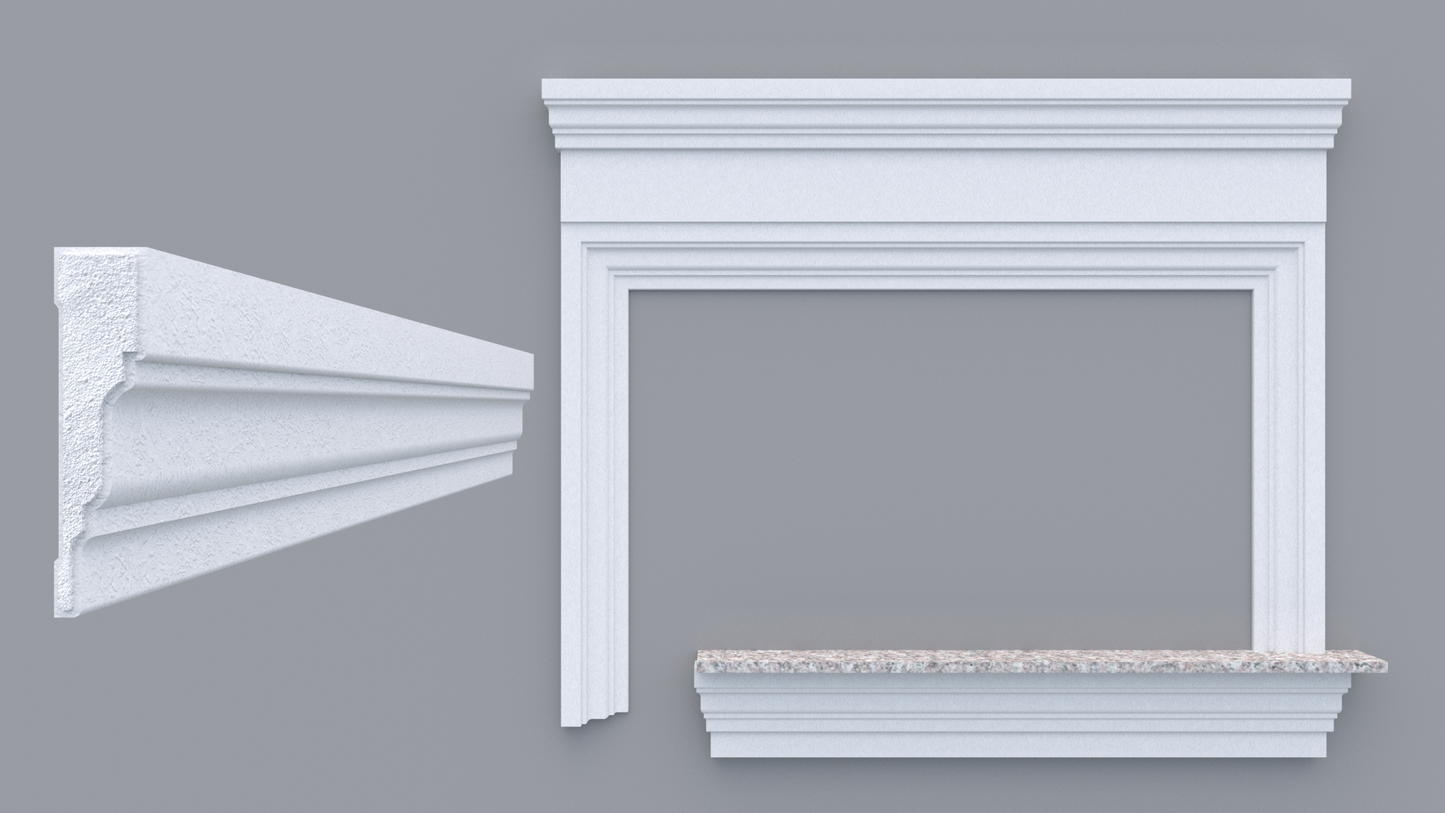 Profil decorativ din polistiren pentru geamuri si usi TRIMINNO-A0017, folosit ca si ancadrament,solbanc sau cornisa de dimensiuni 32x127x2000