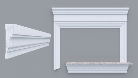 Profil decorativ din polistiren pentru geamuri si usi TRIMINNO-A0017, folosit ca si ancadrament,solbanc sau cornisa de dimensiuni 32x127x2000