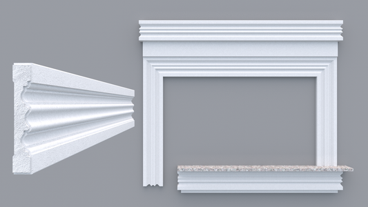 Profil decorativ din polistiren pentru geamuri si usi TRIMINNO-A0020, folosit ca si ancadrament,solbanc sau cornisa de dimensiuni 26x150x2000