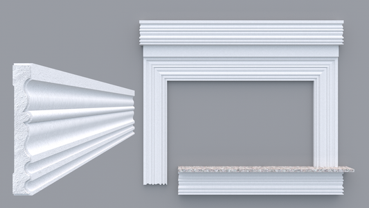 Profil decorativ din polistiren pentru geamuri si usi TRIMINNO-A0021, folosit ca si ancadrament,solbanc sau cornisa de dimensiuni 25x177x2000
