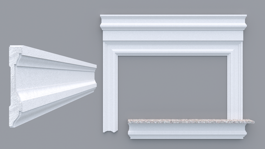 Profil decorativ din polistiren pentru geamuri si usi TRIMINNO-A0024, folosit  ca si ancadrament,solbanc sau cornisa de dimensiuni 25x154x2000
