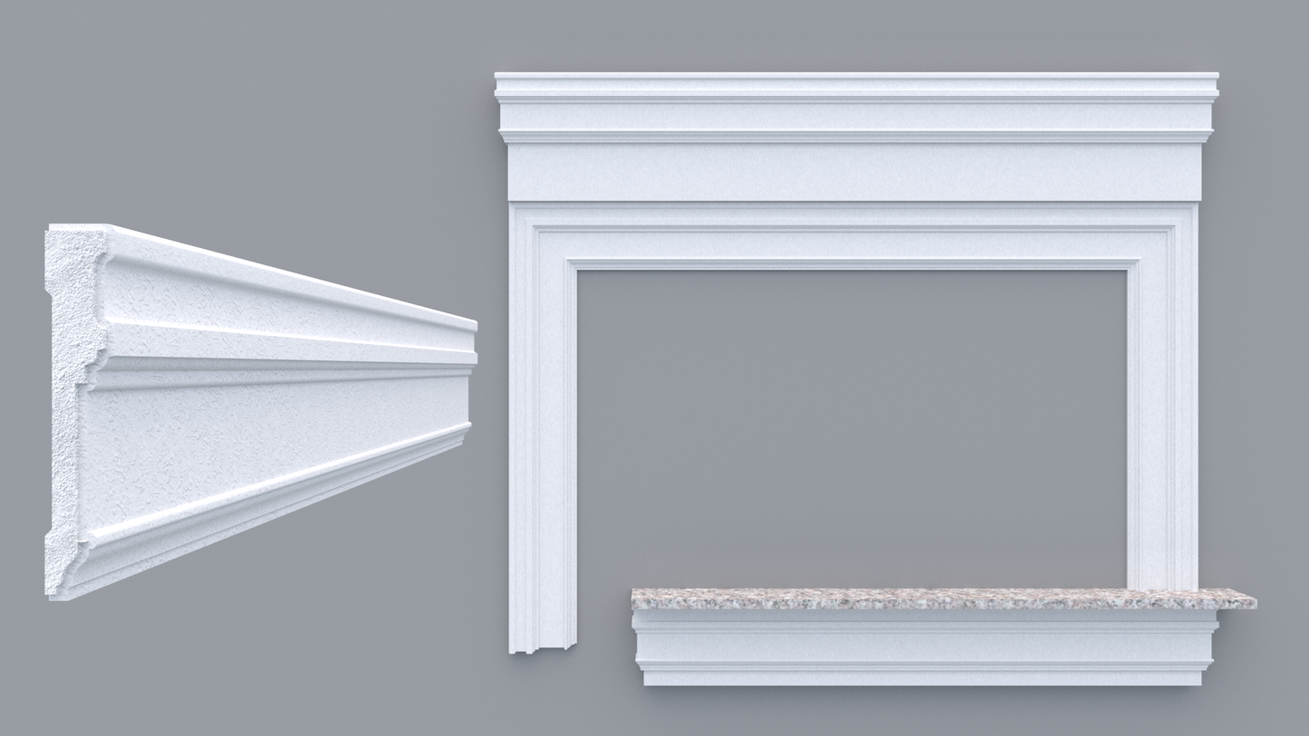 Profil decorativ din polistiren pentru geamuri si usi TRIMINNO-A0026, folosit  ca si ancadrament,solbanc sau cornisa de dimensiuni 25x142x2000