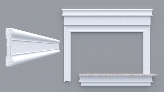 Profil decorativ din polistiren pentru geamuri si usi TRIMINNO-A0029, folosit  ca si ancadrament,solbanc sau cornisa de dimensiuni 25x117x2000