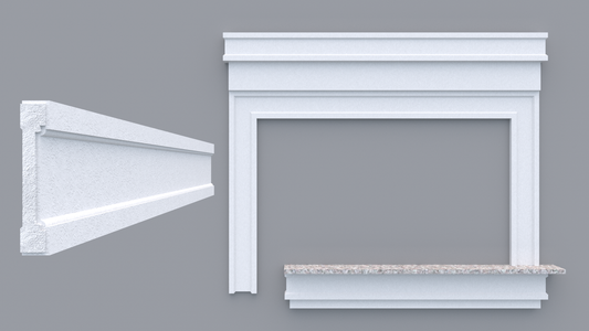Profil decorativ din polistiren pentru geamuri si usi TRIMINNO-A0031, folosit  ca si ancadrament,solbanc sau cornisa de dimensiuni 23x130x2000