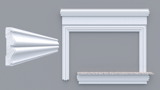 Profil decorativ din polistiren pentru geamuri si usi TRIMINNO-A0032, folosit  ca si ancadrament,solbanc sau cornisa de dimensiuni 31x120x2000