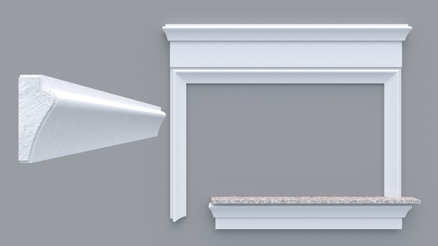 Profil decorativ din polistiren pentru geamuri si usi TRIMINNO-A0033, folosit  ca si ancadrament,solbanc sau cornisa de dimensiuni 42x100x2000