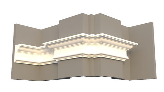 Profil decorativ din polistiren pentru tavan,  ștabloane și capitel TRIMINNO-CES0016, folosit ca si solbanc sau cornisa de dimensiuni 135x85x2000