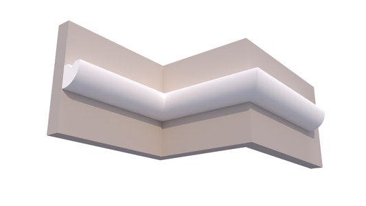 Profil Decorativ din Polistiren pentru Tavane de Interior CIL0002, folosit ca si cornisa pentru Bandă  LED de dimensiuni 100x100x2000