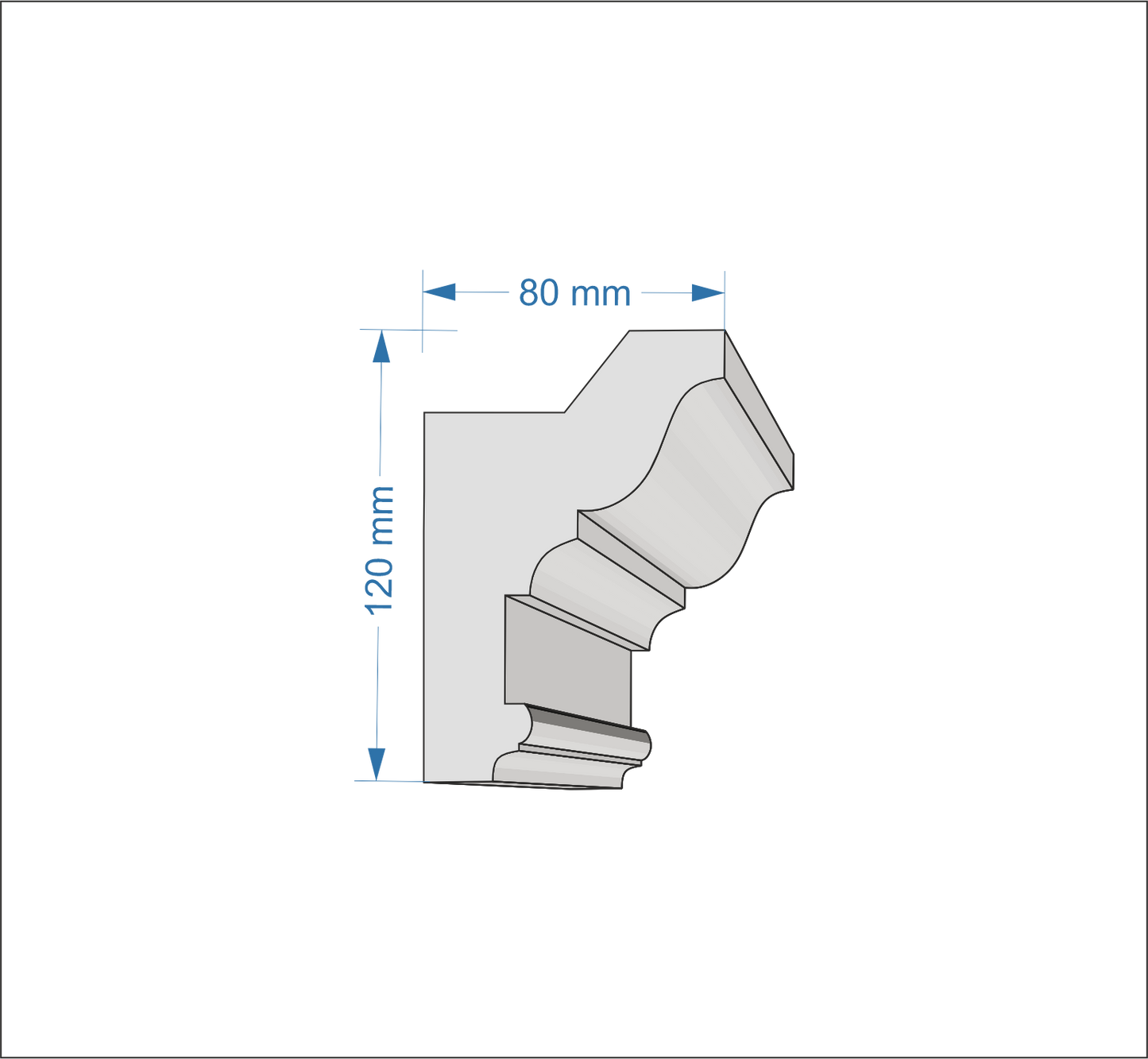 Profil Decorativ din Polistiren pentru Tavane de Interior CIL0008, folosit ca si cornisa pentru Bandă  LED de dimensiuni 80x120x2000