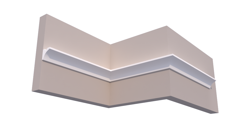 Profil Decorativ din Polistiren pentru Tavane de Interior CIL0009, folosit ca si cornisa pentru Bandă  LED de dimensiuni 65x65x2000