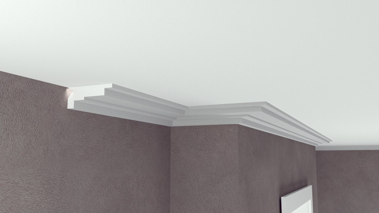 Profil Decorativ din Polistiren pentru Tavane de Interior CIL0012, folosit ca si cornisa pentru Bandă  LED de dimensiuni 45x100x2000