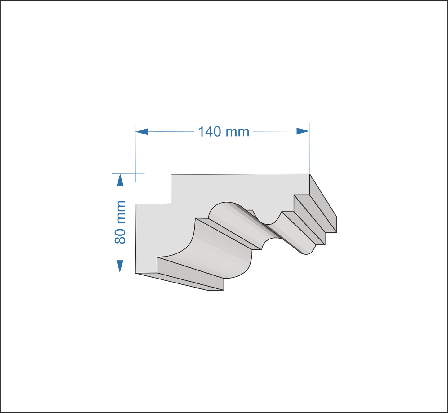 Profil Decorativ din Polistiren pentru Tavane de Interior CIL0014, folosit ca si cornisa pentru Bandă  LED de dimensiuni 140x80x2000