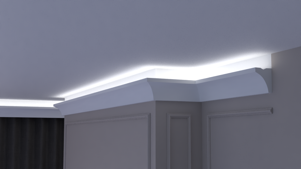 Profil Decorativ din Polistiren pentru Tavane de Interior CIL0016, folosit ca si cornisa pentru Bandă  LED de dimensiuni 100x80x2000