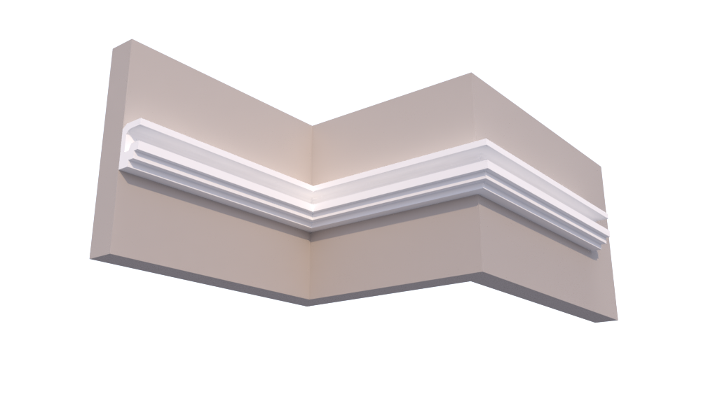 Profil Decorativ din Polistiren pentru Tavane de Interior CIL0025, folosit ca si cornisa pentru Bandă  LED de dimensiuni 100x60x2000