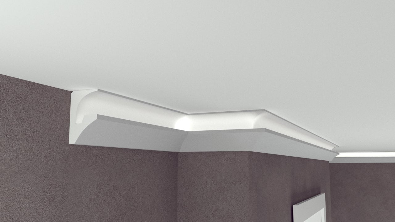 Profil Decorativ din Polistiren pentru Tavane de Interior CIL0027, folosit ca si cornisa pentru Bandă  LED de dimensiuni 100x60x2000