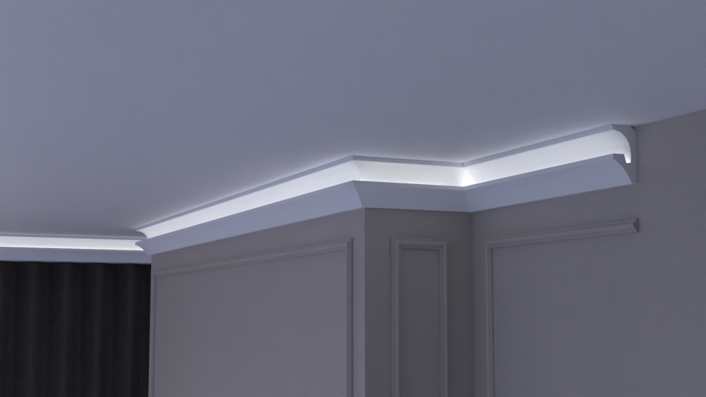 Profil Decorativ din Polistiren pentru Tavane de Interior CIL0029, folosit ca si cornisa pentru Bandă  LED de dimensiuni 100x50x2000