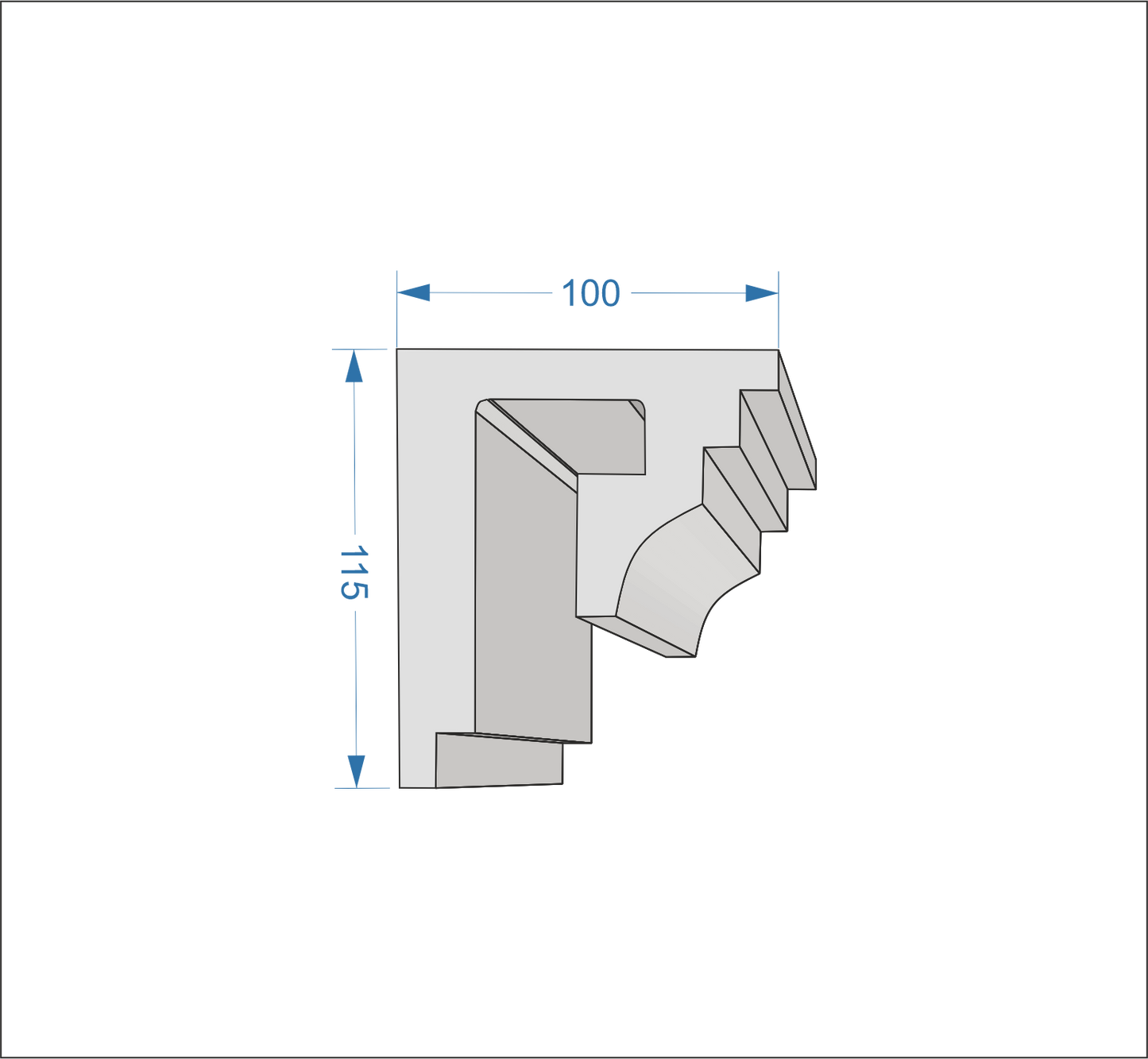 Profil Decorativ din Polistiren pentru Tavane de Interior CIL0033, folosit ca si cornisa pentru Bandă  LED de dimensiuni 115x100x2000