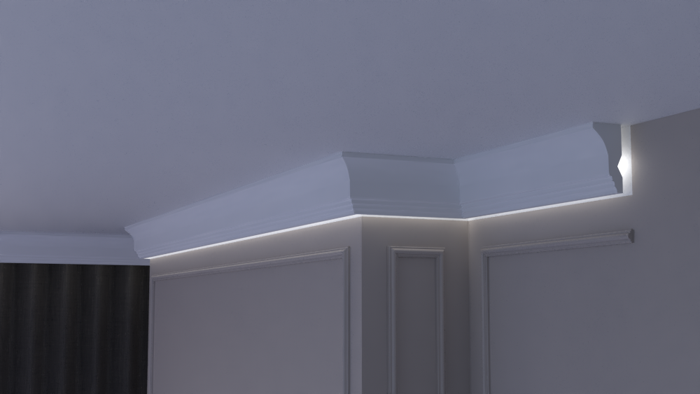 Profil Decorativ din Polistiren pentru Tavane de Interior CIL0037, folosit ca si cornisa pentru Bandă  LED de dimensiuni 120x60x2000
