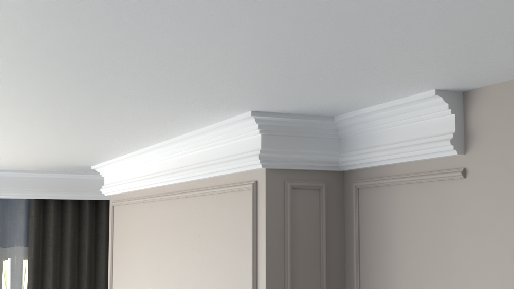 Profil Decorativ din Polistiren pentru Tavane de Interior CIS0010, folosit ca si cornisa de dimensiuni 150x80x2000