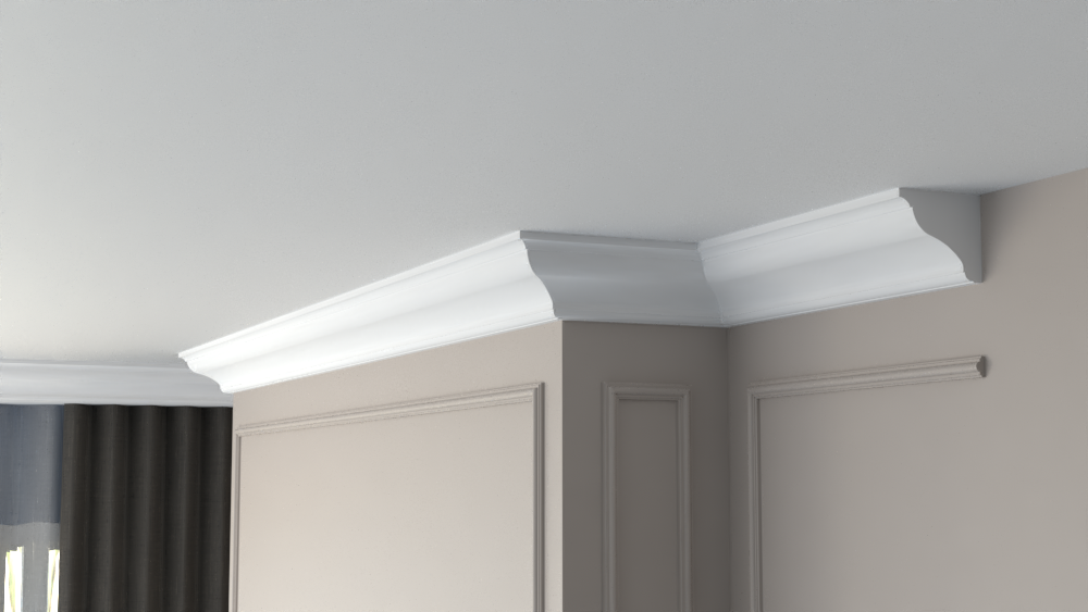 Profil Decorativ din Polistiren pentru Tavane de Interior CIS0012, folosit ca si cornisa de dimensiuni 110x100x2000
