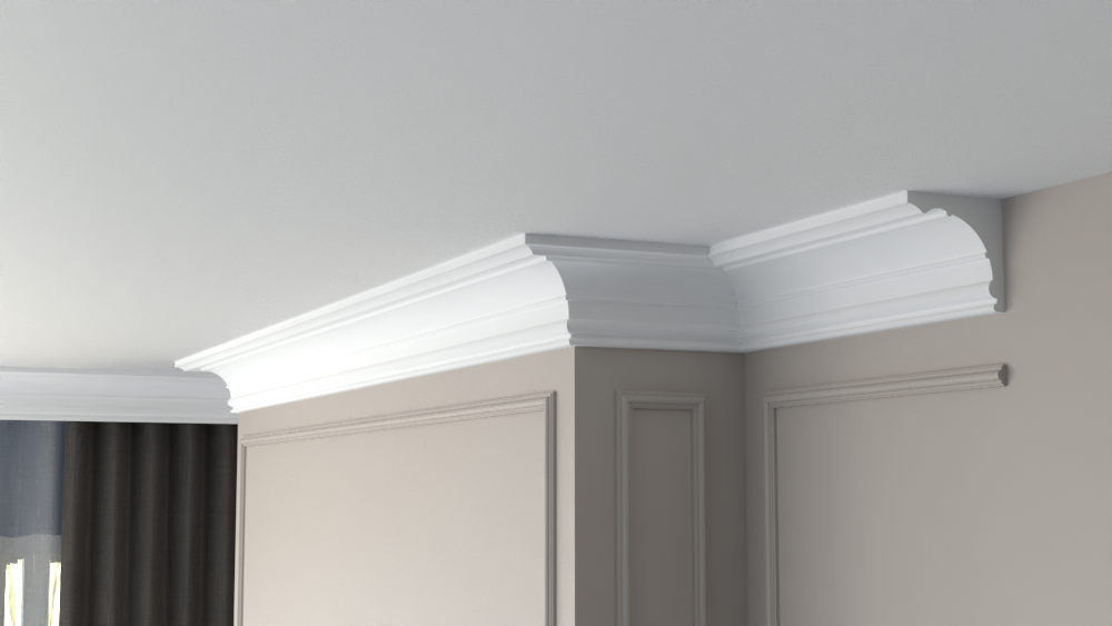 Profil Decorativ din Polistiren pentru Tavane de Interior CIS0014, folosit ca si cornisa de dimensiuni 125x125x2000