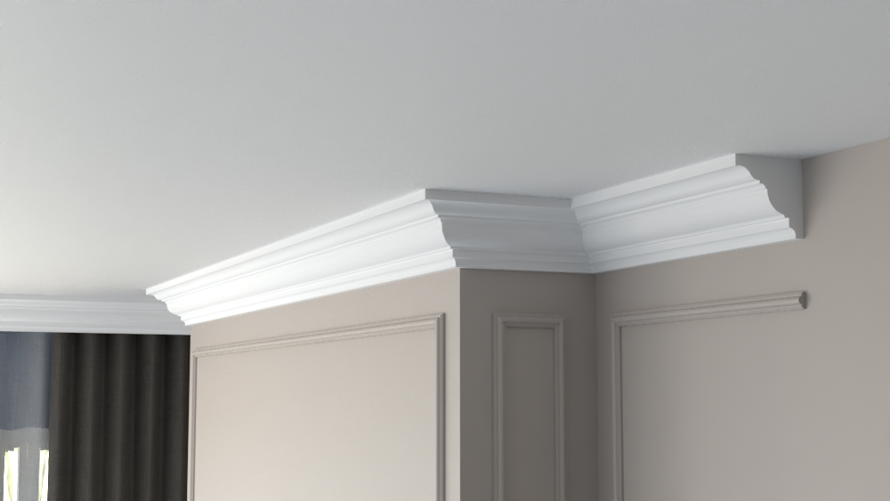 Profil Decorativ din Polistiren pentru Tavane de Interior CIS0015, folosit ca si cornisa de dimensiuni 110x110x2000