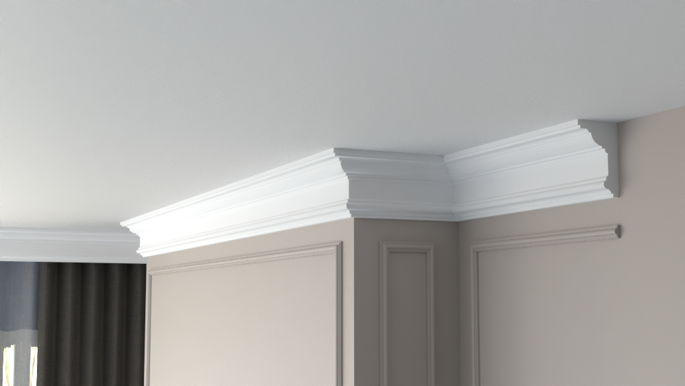Profil Decorativ din Polistiren pentru Tavane de Interior CIS0016, folosit ca si cornisa de dimensiuni 134x85x2000