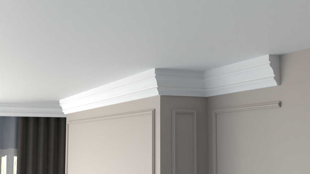 Profil Decorativ din Polistiren pentru Tavane de Interior CIS0017, folosit ca si cornisa de dimensiuni 120x50x2000