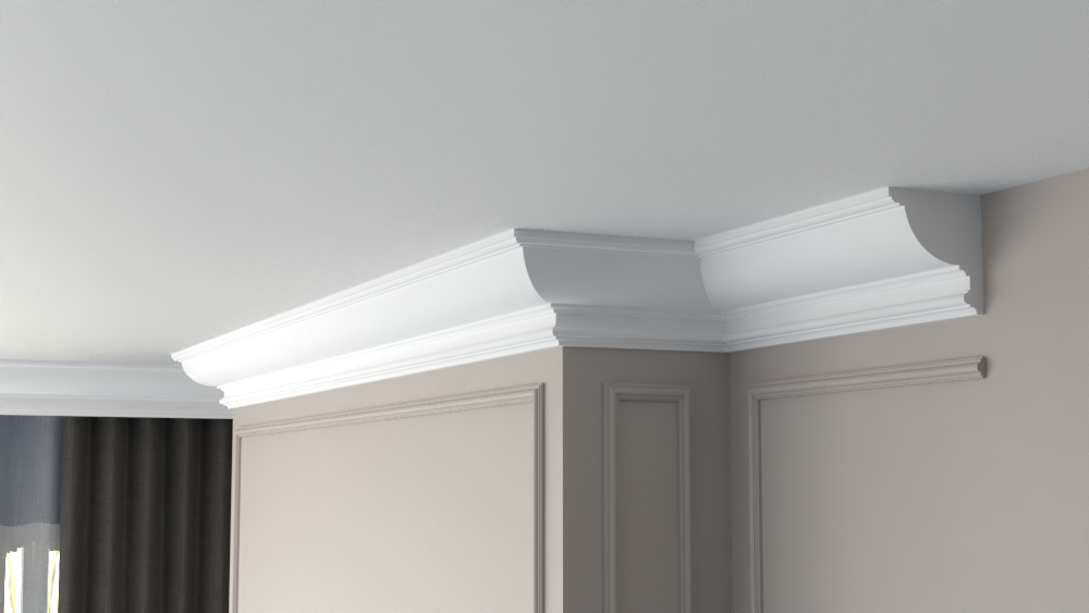 Profil Decorativ din Polistiren pentru Tavane de Interior CIS0001, folosit ca si cornisa de dimensiuni 125x135x2000
