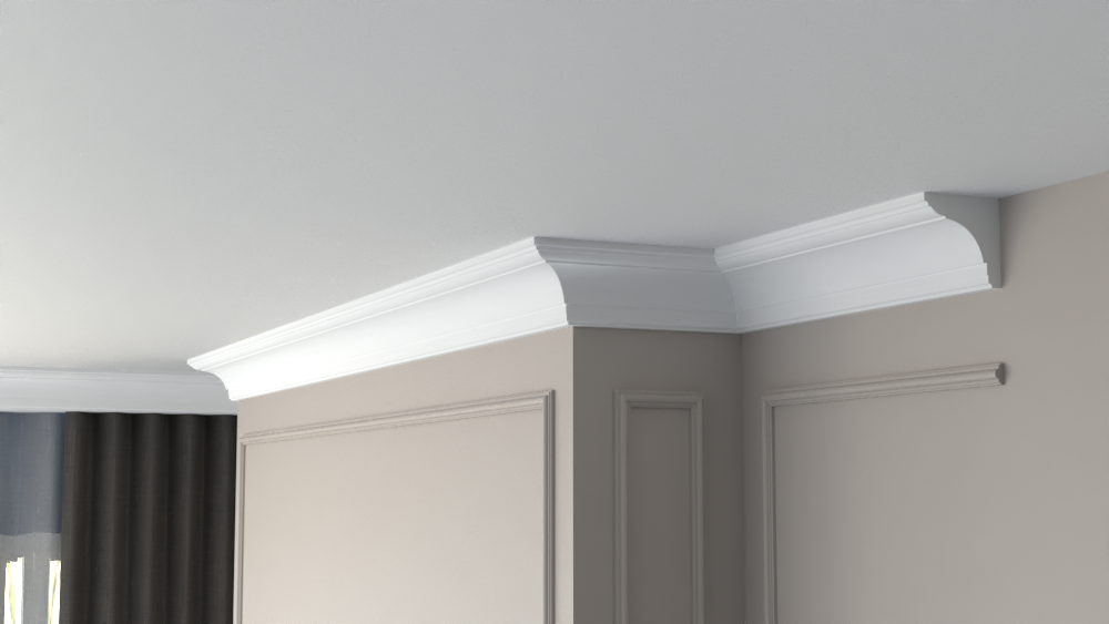 Profil Decorativ din Polistiren pentru Tavane de Interior CIS0002, folosit ca si cornisa de dimensiuni 100x100x2000