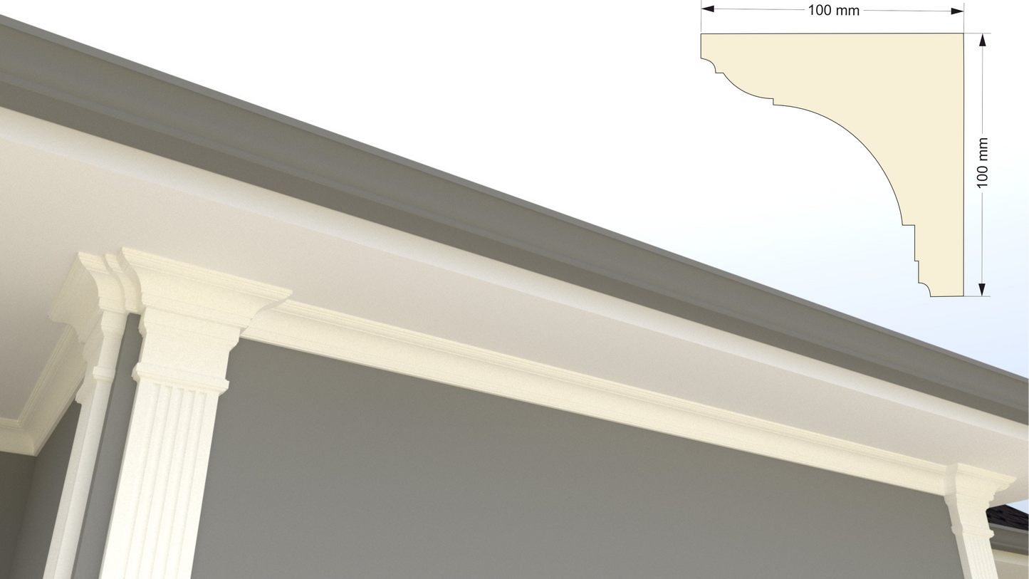 Profil decorativ din polistiren pentru tavan,ștaublat și capitel TRIMINNO-CES0002, folosit ca si solbanc sau cornisa de dimensiuni 100x100x2000