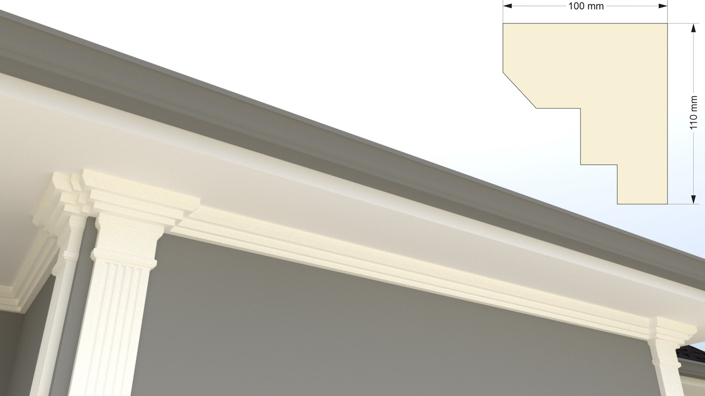Profil decorativ din polistiren pentru tavan,ștaublat și capitel TRIMINNO-CES0003, folosit ca si solbanc sau cornisa de dimensiuni 100x110x2000