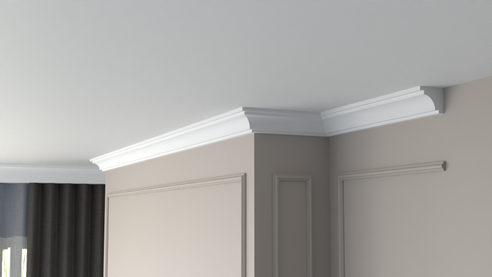 Profil Decorativ din Polistiren pentru Tavane de Interior CIS0004, folosit ca si cornisa de dimensiuni 64x70x2000