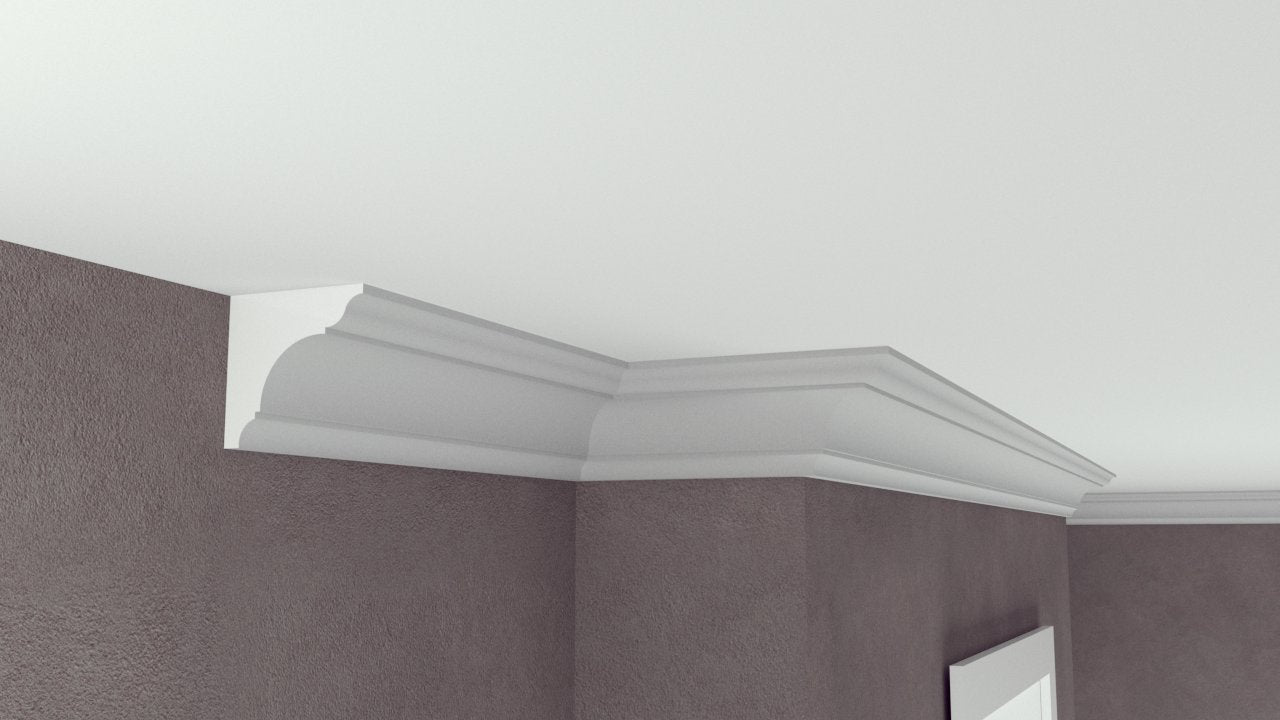 Profil Decorativ din Polistiren pentru Tavane de Interior CIS0006, folosit ca si cornisa de dimensiuni 90x90x2000