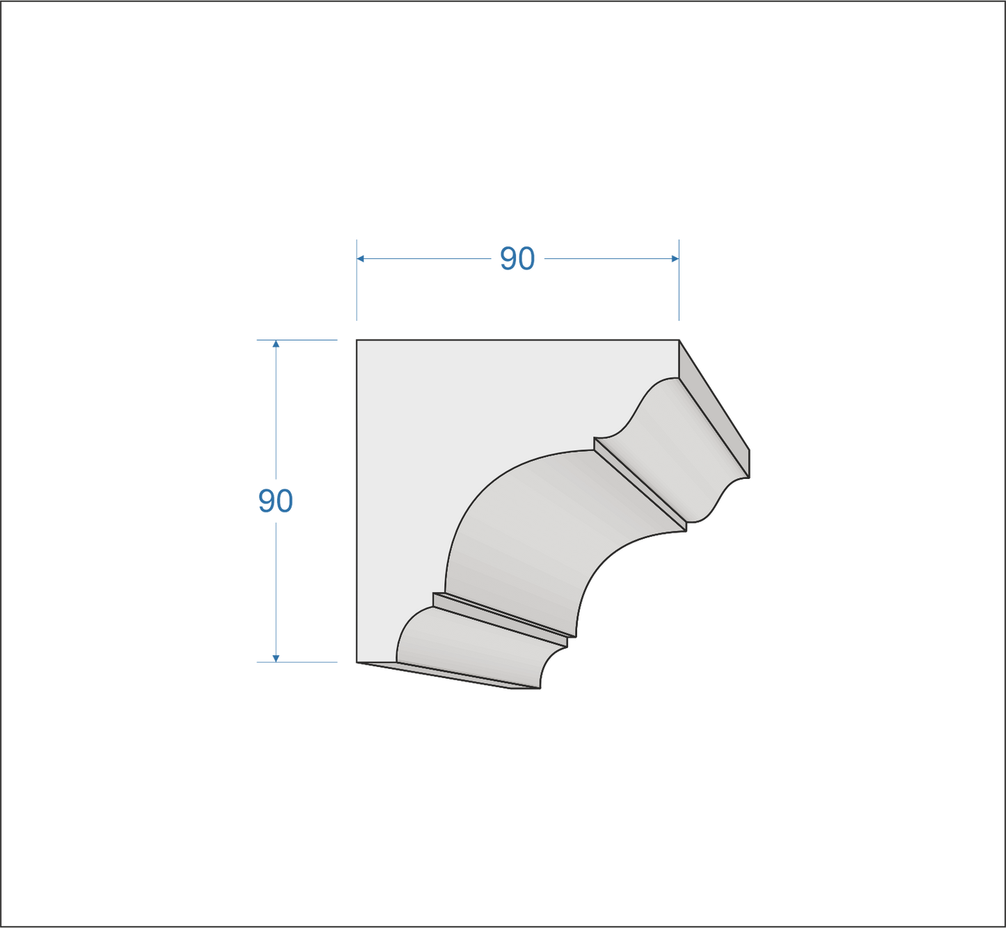 Profil Decorativ din Polistiren pentru Tavane de Interior CIS0006, folosit ca si cornisa de dimensiuni 90x90x2000