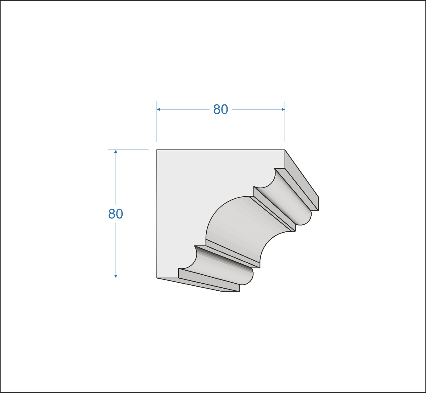 Profil Decorativ din Polistiren pentru Tavane de Interior CIS0007, folosit ca si cornisa de dimensiuni 80x80x2000