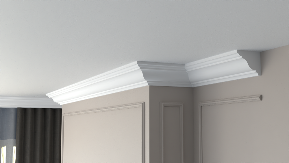 Profil Decorativ din Polistiren pentru Tavane de Interior CIS0008, folosit ca si cornisa de dimensiuni 120x101x2000