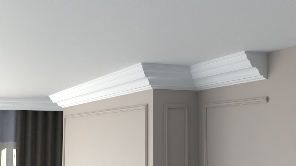 Profil Decorativ din Polistiren pentru Tavane de Interior CIS0009, folosit ca si cornisa de dimensiuni 110x110x2000