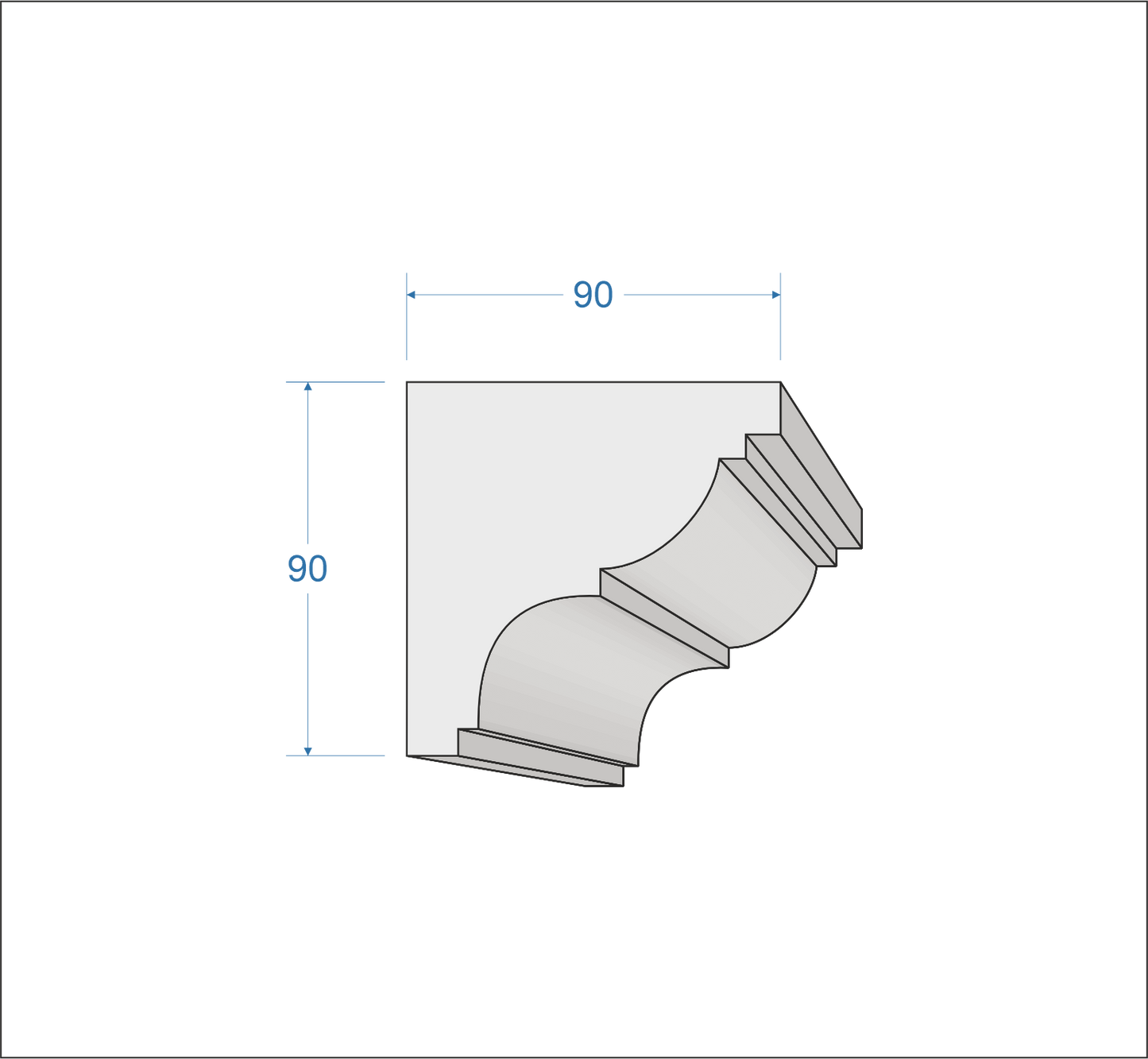 Profil Decorativ din Polistiren pentru Tavane de Interior CIS0011, folosit ca si cornisa de dimensiuni 90x90x2000