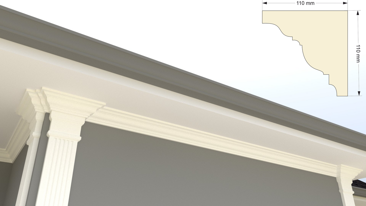 Profil decorativ din polistiren pentru  tavan, ștaublat și capitel TRIMINNO-CES0015, folosit ca si solbanc sau cornisa de dimensiuni 110x110x2000