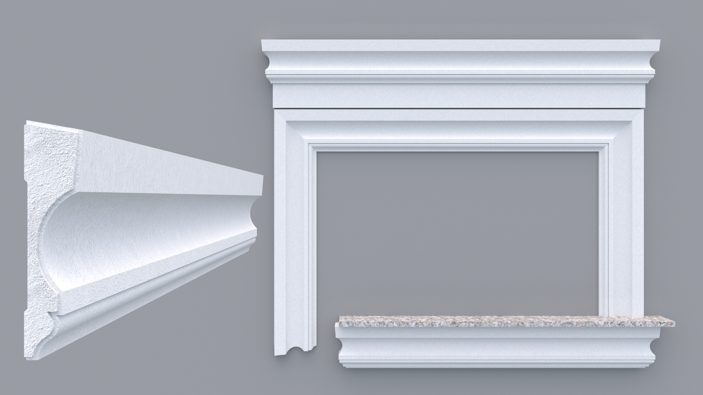 Profil decorativ din polistiren pentru geamuri si usi TRIMINNO-F0001, folosit  ca si ancadrament,solbanc sau cornisa de dimensiuni 40x169x2000