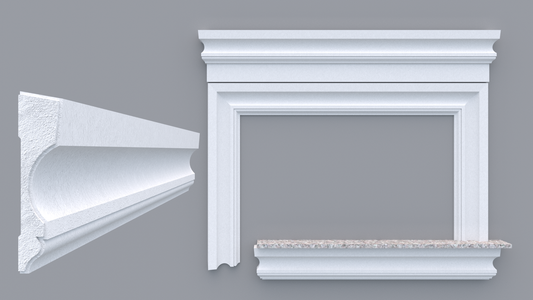 Profil decorativ din polistiren pentru geamuri si usi TRIMINNO-F0001, folosit  ca si ancadrament,solbanc sau cornisa de dimensiuni 40x169x2000