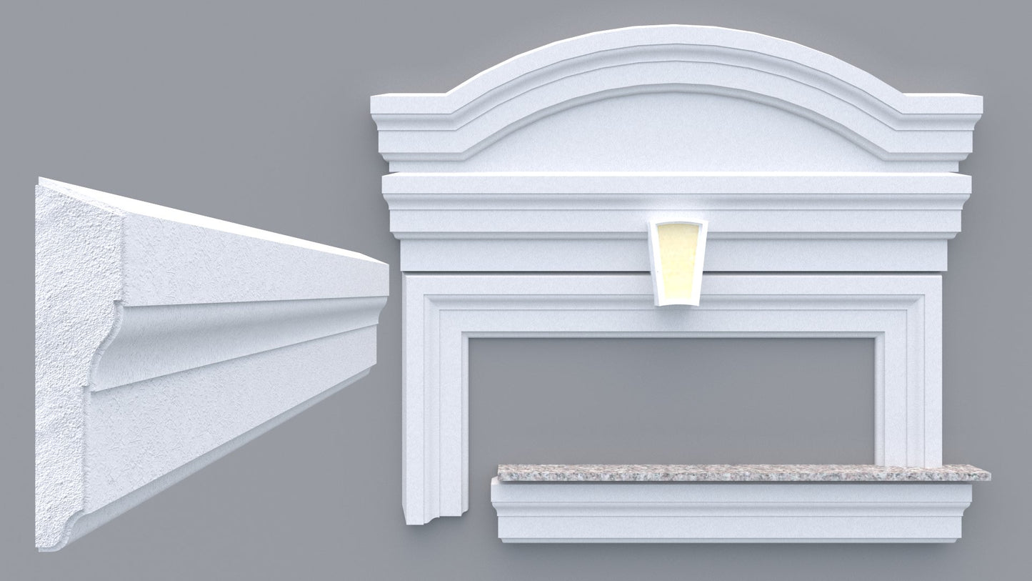 Profil decorativ din polistiren pentru geamuri si usi TRIMINNO-F0002, folosit  ca si ancadrament,solbanc sau cornisa de dimensiuni 43x180x2000