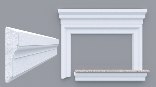 Profil decorativ din polistiren pentru geamuri si usi TRIMINNO-F0002, folosit  ca si ancadrament,solbanc sau cornisa de dimensiuni 43x180x2000