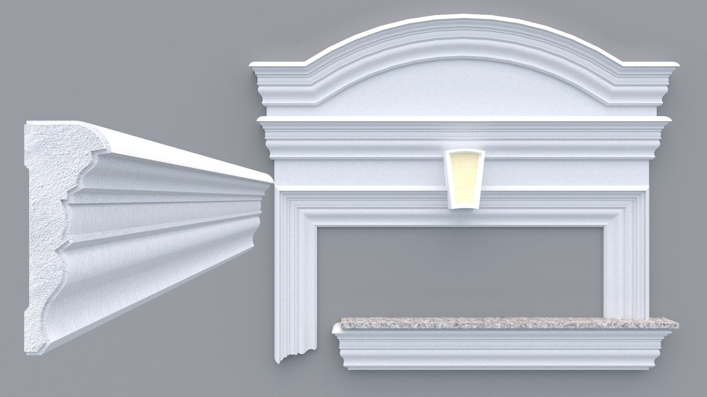 Profil decorativ din polistiren pentru geamuri si usi TRIMINNO-F0003, folosit  ca si ancadrament,solbanc sau cornisa de dimensiuni 60x165x2000