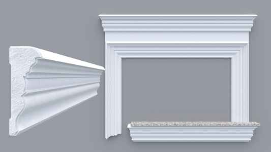 Profil decorativ din polistiren pentru geamuri si usi TRIMINNO-F0003, folosit  ca si ancadrament,solbanc sau cornisa de dimensiuni 60x165x2000