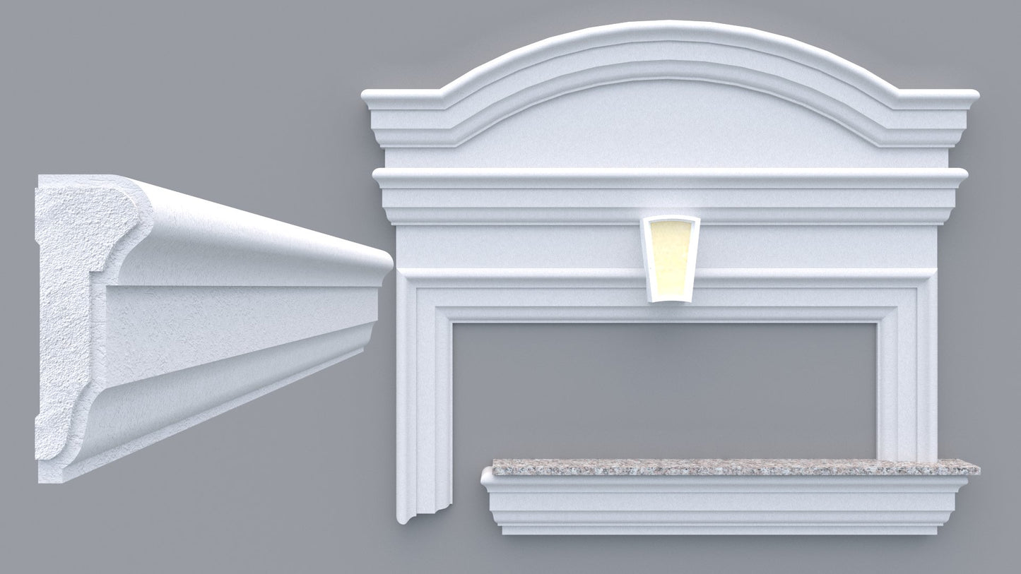 Profil decorativ din polistiren pentru geamuri si usi TRIMINNO-F0004, folosit  ca si ancadrament,solbanc sau cornisa de dimensiuni 56x150x2000
